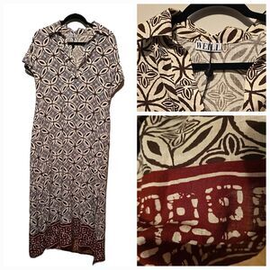 Weill Paris Womens Shift Dress Sz 1 (S) Brown Cream Geometric‎ Linen Luxury Maxi